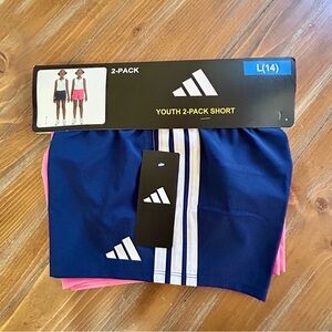 Adidas Youth Athletic Shorts - 2 Pack Pink & Blue